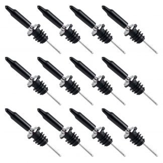 Stainless Steel Pourer Spouts With Black Rubber Caps Pack of 12