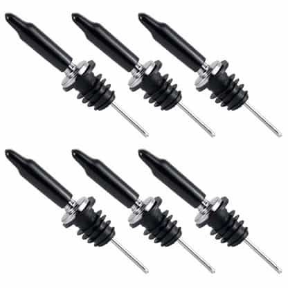 Stainless Steel Pourer Spouts With Black Rubber Caps Pack of 6