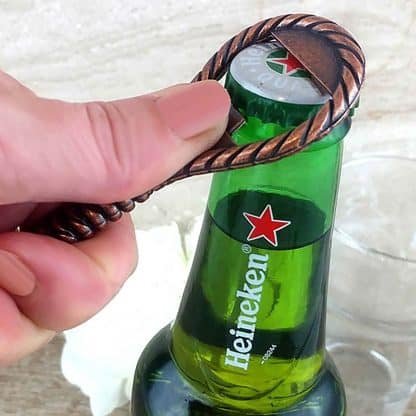 Rope Inspired Design Novelty Handheld Bottle Opener with Antique Copper Finish