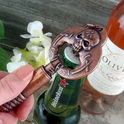 Skull Design Novelty Bottle Opener with Antique Copper Finish