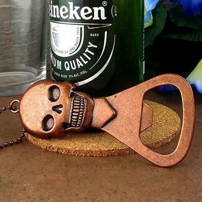 Skull Design Novelty Bottle Opener with Antique Copper Finish