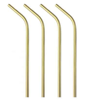 Pack of 4 Gold Plated Metal Straws