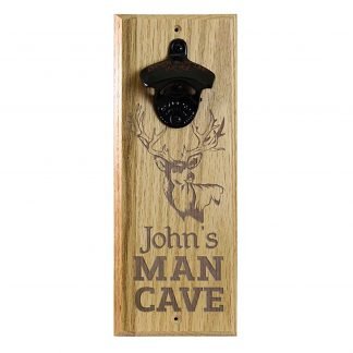 Engraved Man Cave Deer Customizable Wall Mounted Bottle Opener