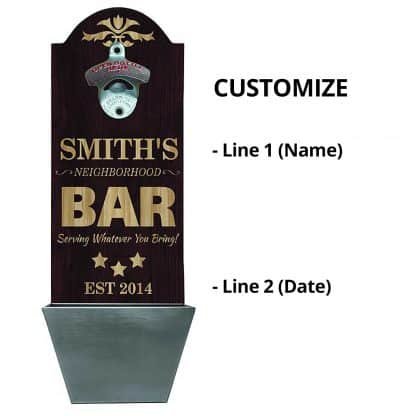 Neighborhood Bar Wall Mounted Bottle Opener Personalizing Instructions