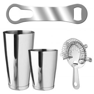 Metallic 4-Piece Silver Bartender Kit With V-Rod Bottle Opener