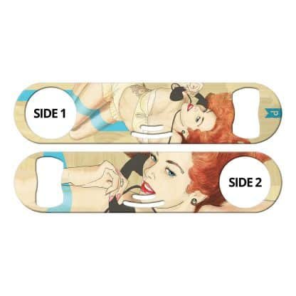 Hanging On Pin-up Girl 3-in-1 Multi Purpose Bottle Opener by Professional Artist Keith P. Rein