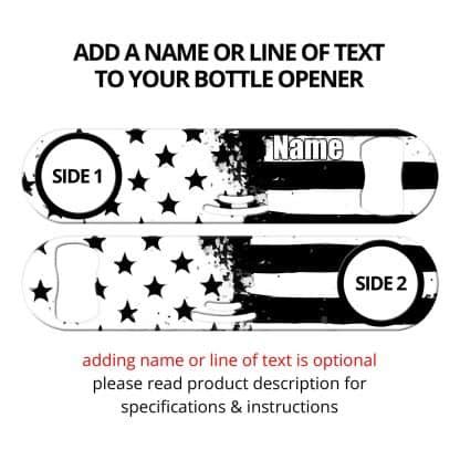 Black and White USA Flag Strainer Bottle Opener with Personalization